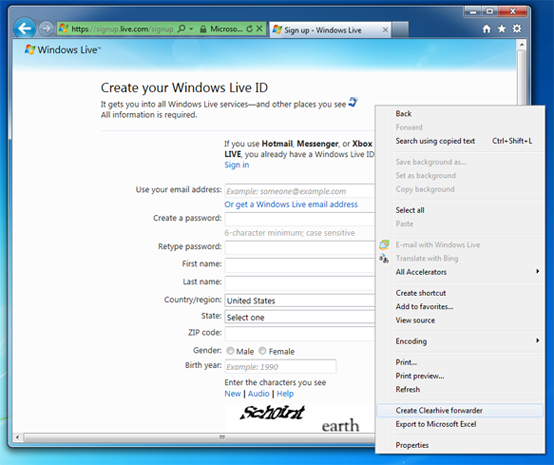Right click on any page and pick the 'Create Clearhive forwarder' option Right click on any page and pick the 'Create Clearhive forwarder' option